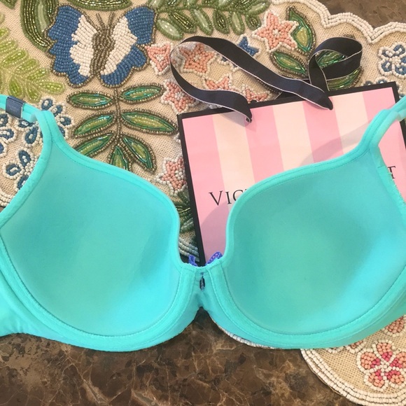 New! Victoria’s Secret Body by Victoria Lightly Lined Lace Demi Bra 32 DD Aqua - Picture 7 of 9